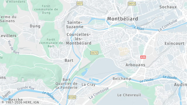 Carte de la zone d'intervention à Courcelles-lès-Montbéliard