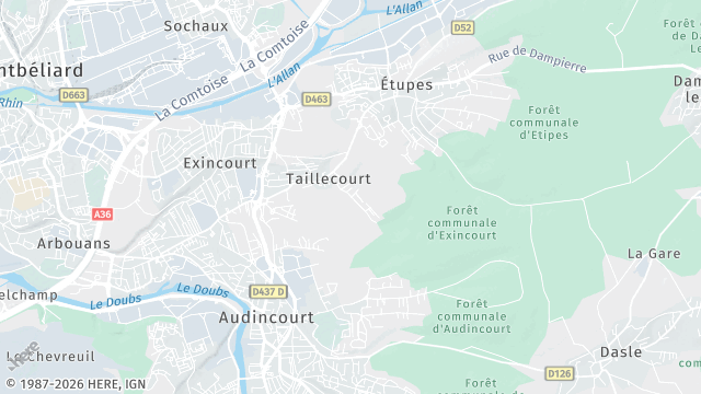 Carte de la zone d'intervention à Taillecourt