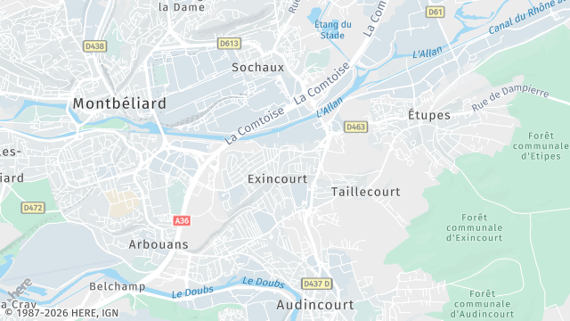 Carte de la zone d'intervention à Exincourt