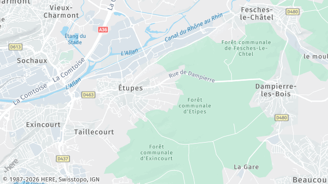 Carte de la zone d'intervention à Étupes