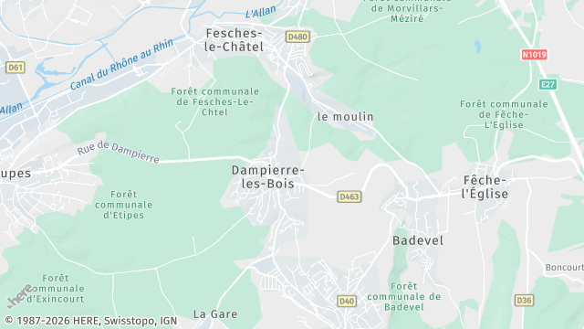 Carte de la zone d'intervention à Dampierre-les-Bois