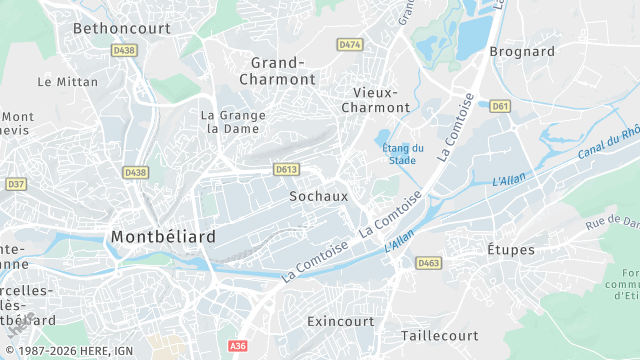 Carte de la zone d'intervention à Sochaux