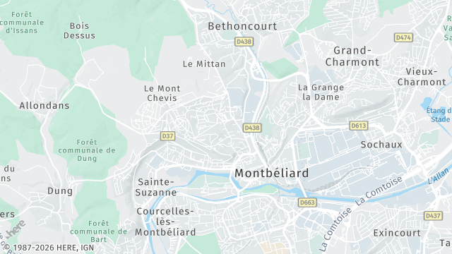 Carte de la zone d'intervention à Montbéliard