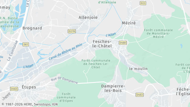 Carte de la zone d'intervention à Fesches-le-Châtel