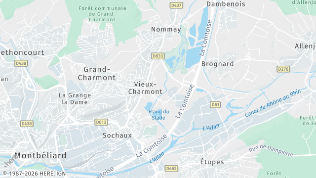 Carte de la zone d'intervention à Vieux-Charmont