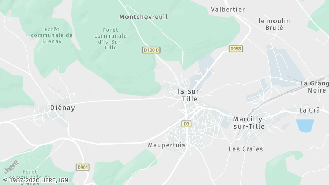 Carte de la zone d'intervention à Is-sur-Tille