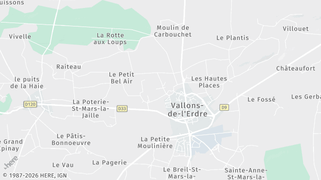 Carte de la zone d'intervention à Vallons-de-l'Erdre