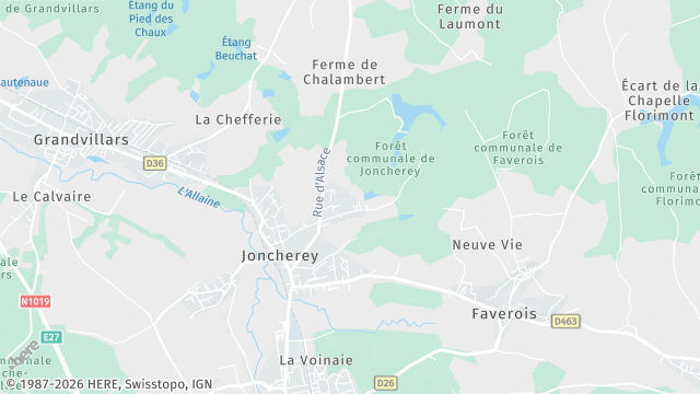 Carte de la zone d'intervention à Joncherey