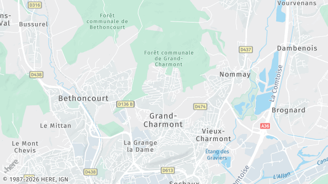 Carte de la zone d'intervention à Grand-Charmont