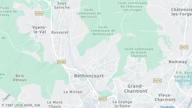 Carte de la zone d'intervention à Bethoncourt