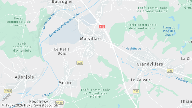 Carte de la zone d'intervention à Morvillars