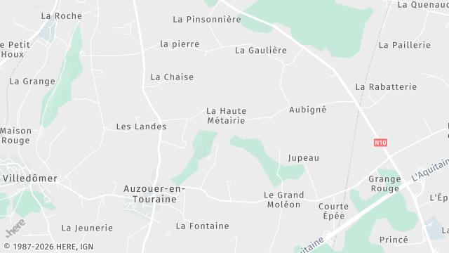 Carte de la zone d'intervention à Auzouer-en-Touraine