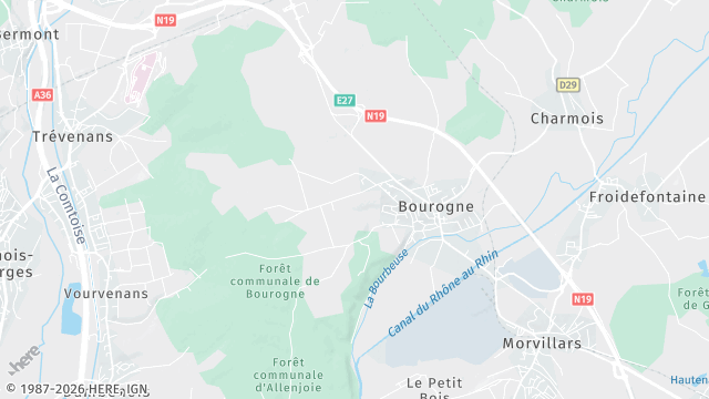 Carte de la zone d'intervention à Bourogne