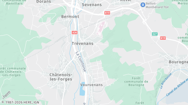 Carte de la zone d'intervention à Trévenans