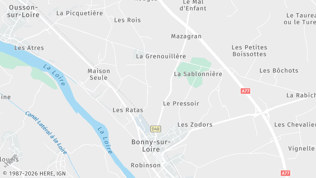 Carte de la zone d'intervention à Bonny-sur-Loire