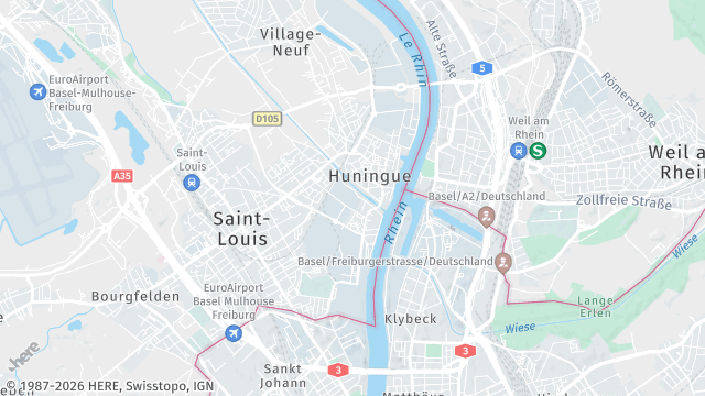 Carte de la zone d'intervention à Huningue