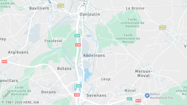 Carte de la zone d'intervention à Andelnans