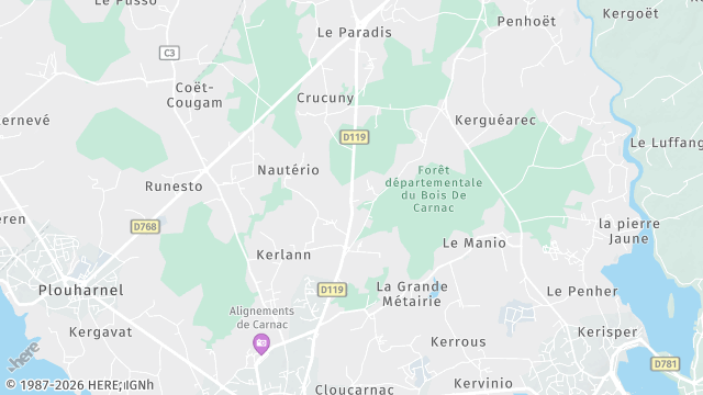 Carte de la zone d'intervention à Carnac