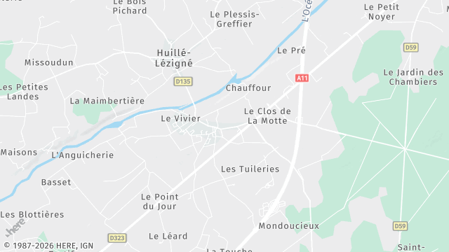 Carte de la zone d'intervention à Huillé-Lézigné