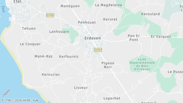 Carte de la zone d'intervention à Erdeven