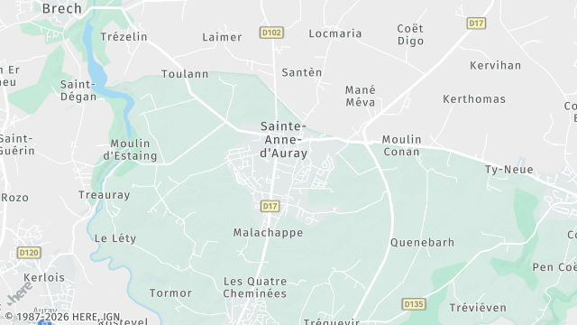 Carte de la zone d'intervention à Sainte-Anne-d'Auray
