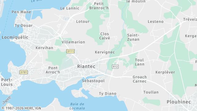 Carte de la zone d'intervention à Riantec