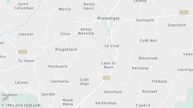 Carte de la zone d'intervention à Plumergat