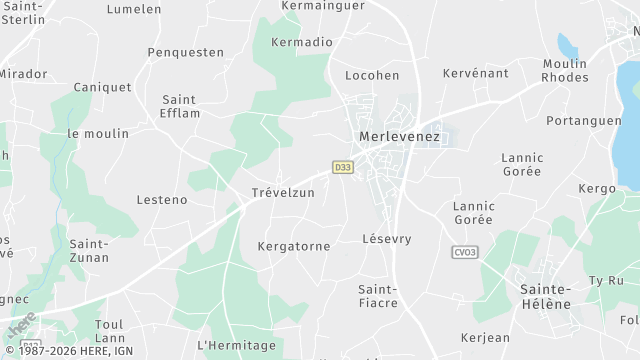 Carte de la zone d'intervention à Merlevenez