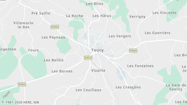 Carte de la zone d'intervention à Toucy