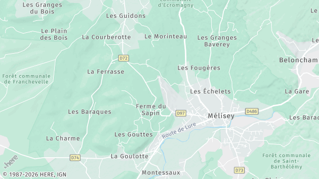 Carte de la zone d'intervention à Mélisey