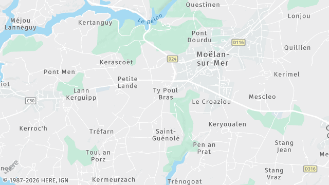 Carte de la zone d'intervention à Moëlan-sur-Mer