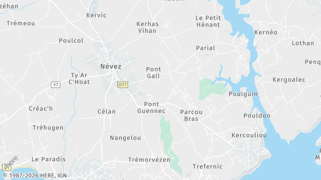 Carte de la zone d'intervention à Névez