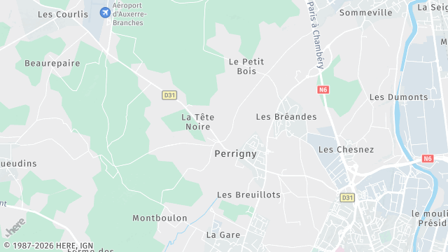 Carte de la zone d'intervention à Perrigny