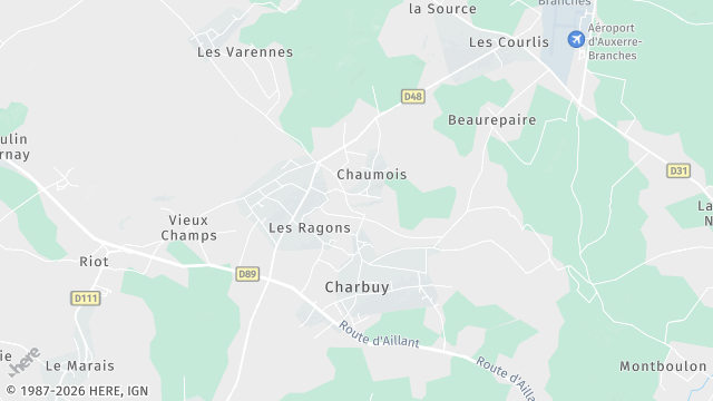 Carte de la zone d'intervention à Charbuy