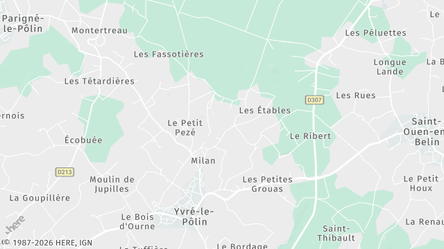 Carte de la zone d'intervention à Yvré-le-Pôlin