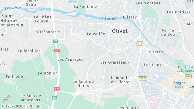 Carte de la zone d'intervention à Olivet