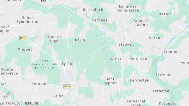 Carte de la zone d'intervention à Inzinzac-Lochrist