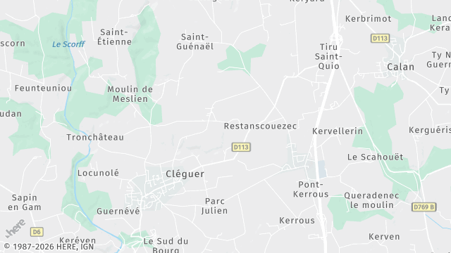 Carte de la zone d'intervention à Cléguer