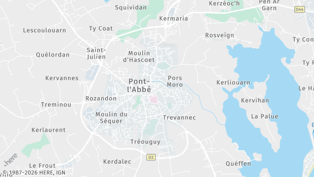 Carte de la zone d'intervention à Pont-l'Abbé