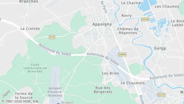 Carte de la zone d'intervention à Appoigny