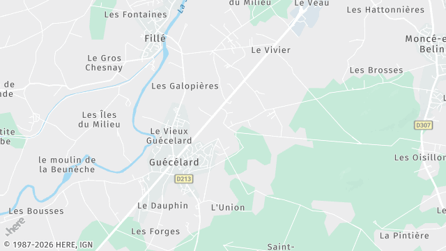 Carte de la zone d'intervention à Guécélard