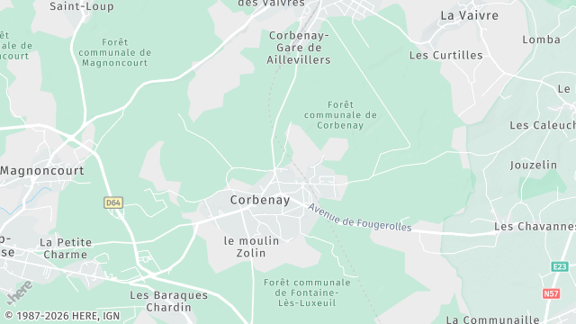 Carte de la zone d'intervention à Corbenay