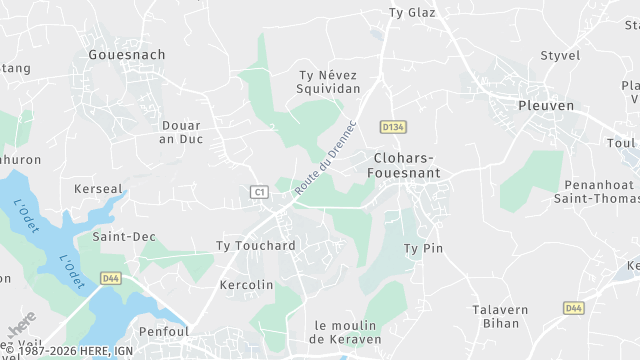 Carte de la zone d'intervention à Clohars-Fouesnant