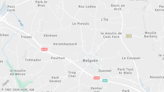 Carte de la zone d'intervention à Melgven