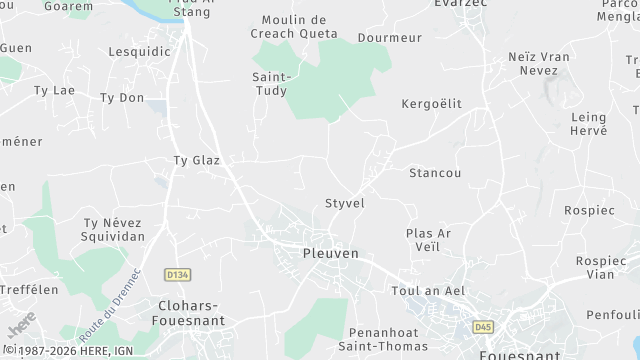 Carte de la zone d'intervention à Pleuven