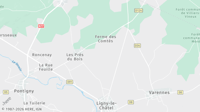 Carte de la zone d'intervention à Ligny-le-Châtel