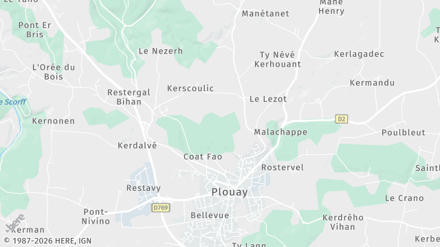 Carte de la zone d'intervention à Plouay