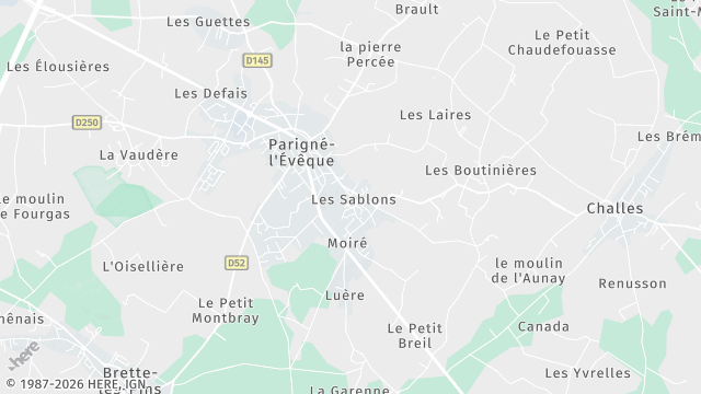 Carte de la zone d'intervention à Parigné-l'Évêque