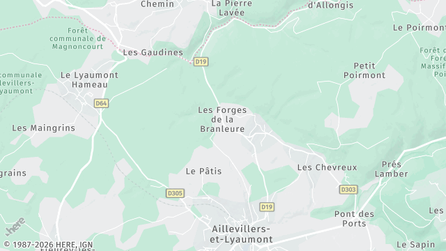 Carte de la zone d'intervention à Aillevillers-et-Lyaumont