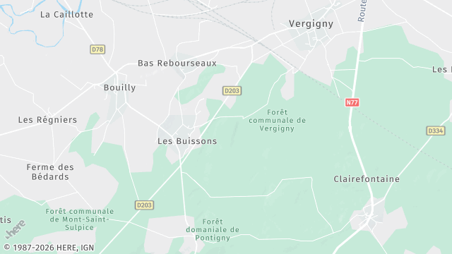 Carte de la zone d'intervention à Vergigny